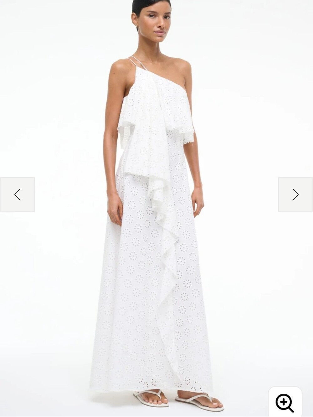 STAUD Isa White Eyelet Asymmetrical One Shoulder Maxi Dress Size S Cotton